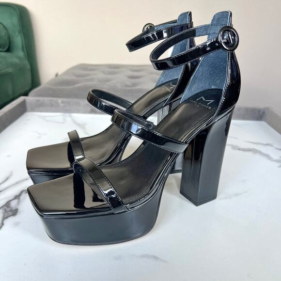 NEW Marc Fisher Frita Black Patent Leather Platform Sandals Size 8.5 - Picture 5 of 9